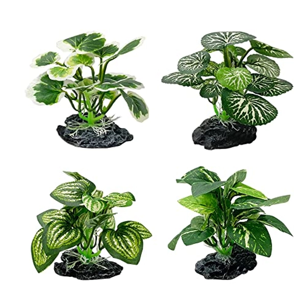 Smoothedo-Pets Fish Tank Decorations Aquarium Decor Ornaments Betta Leaf pad Hammock 4inch/Small Size Silk Artificial Plant Goldfish Bowl/Reptiles Plants (A-4pcs Set/Green)