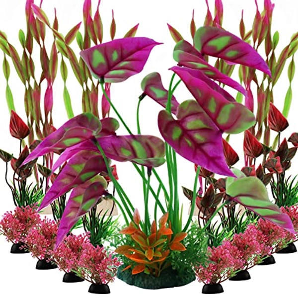 PietyPet 20pcs Red Plastic Aquarium Decorations Plants for Fish Tank