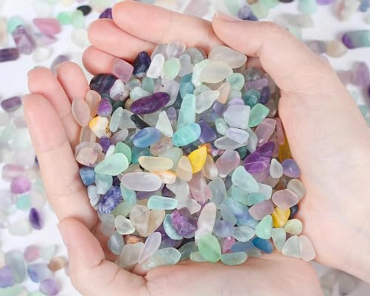 Fluorite Crystals Aquarium Gravel Polished Tumbled Stones Chips Stone Crushed Healing Crystal Quartz Gemstone Bulk Rocks Decoration Fish Tank Succulent Plants Vase Filler Fountain Potted 0.6lbs