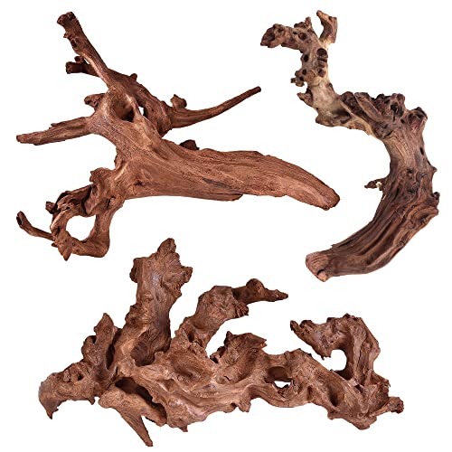 majoywoo Natural Coral Driftwood for Aquarium Decor Fish Tank Decorations, Assorted Driftwood Branch 6-10" 3 Pcs, Reptile Decor… - Mopani Driftwood 6 to 10 Inch (Pack of 3)