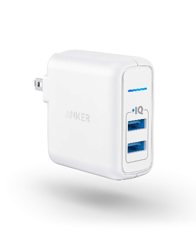 USB Charger, Anker Elite Dual Port 24W Wall Charger, PowerPort 2 with PowerIQ and Foldable Plug, for iPhone 11/Xs/XS Max/XR/X/8/7/6/Plus, iPad Pro/Air 2/Mini 3/Mini 4, Samsung S4/S5, and More - White