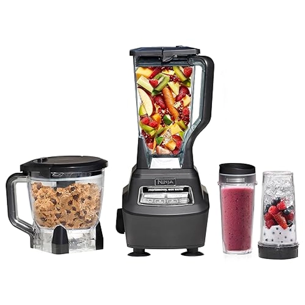 Ninja Blender, Mega Kitchen System, 1500W, 4 Functions for Smoothies, Processing, Dough, Drinks & More, with 72 Blender Pitcher, 64 Processor Bowl, 2 Nutri Cups + Lids, Black, BL770