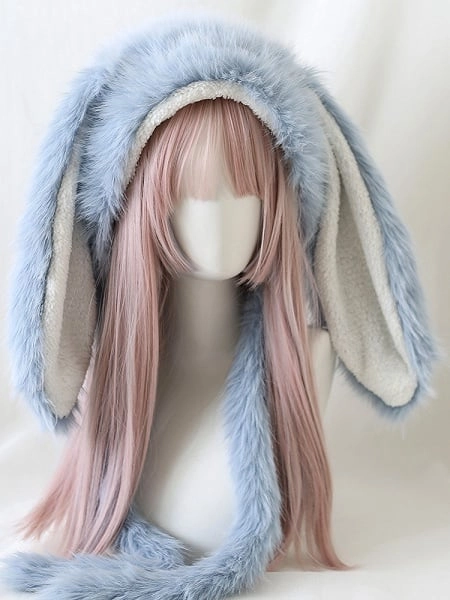 [$16.99]White/Coffee/Yellow/Dusty Blue Oversized Bunny Ears Plush Hat