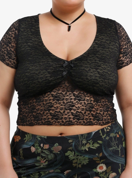 Cosmic Aura Olive & Black Lace Girls Baby Top Plus Size