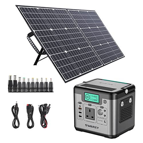 SWAREY Portable Power Station 518Wh with 100W Foldable Solar Panel, 500W(Surge 1000W) Solar Generator Backup Emergency Power Supply with Carrying Bag - S500+100W Solar Panel