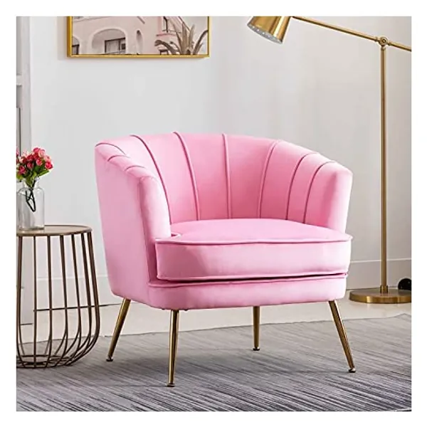 
                            Altrobene Velvet Accent Chair Modern Channel Tufted Armchair Comfy Barrel Chair with Gold Legs for Living Room, Bedroom, Office, Mauve Pink
                        