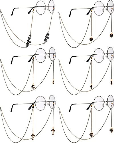 Glasses Chain Goth for Women Men Eyeglass Holder Chain Lanyard Sunglasses Chains Bat Moon Love Cat Pendant Eyewear Strap Holder Anti Lost Eyeglass Leash