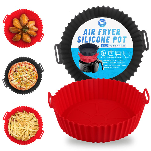 2-Pack Air Fryer Silicone Pots, 8 Inch Silicone Air Fryer Basket, Food Safe Air Fryers Oven Accessories, Replacement Of Parchment Paper, Reusable Air Fryer Silicone Liner Fits 3-5 QT Air Fryer - Large - 3 to 5 QT [8 Inch]