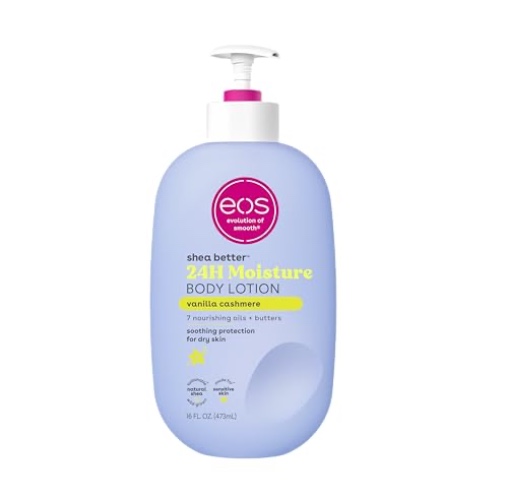 eos Shea Better Body Lotion- Vanilla Cashmere, 24-Hour Moisture Skin Care, Lightweight & Non-Greasy, Made with Natural Shea, Vegan, 16 fl oz - Vanilla Cashmere - 16 Fl Oz (Pack of 1)