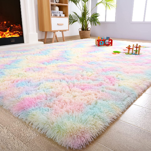 Noahas Fluffy Rainbow Rug for Girls Bedroom, 4 x 6 Feet Pink Rugs for Bedroom Girls,Kids Room Rug,Fuzzy Rainbow Carpet Bedroom Rug,Playroom Shag Rug,Nursery Rugs for Baby,Room Decor for Teen Girls - 4 x 6 Feet Rainbow