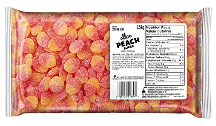 ALLAN Candy Sour Peach Slices, Bulk Gummy Candy, 2.5Kg - 2.5 kg (Pack of 1) - Peach