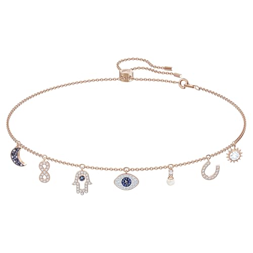SWAROVSKI Women's Symbolic Evil Eye Charm Blue/White Crystal Jewelry Collection, Crystal - Charm Necklace