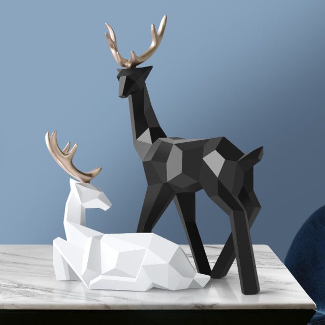 Modern Deer Statues (2pc) - Black and White