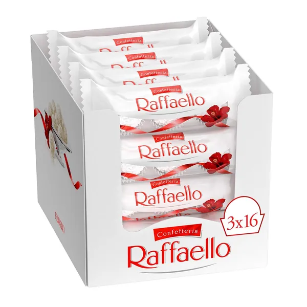 Raffaello Coconut Almond Specialty Gift Box, 16 Packs of 3 Individually Wrapped Candies, 30 Grams -