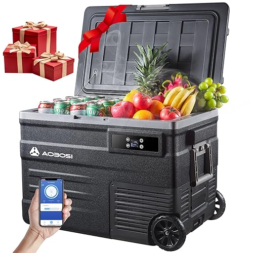 AAOBOSI Kompressor Kühlbox 45L, Kühlbox Auto Mit WIFI-APP-Steuerung, 12/24 V und 100-240 V, Kühlbox Elektrisch bis -20 °C für Auto, Lkw, Boot, Reisemobil,Camping - 45L - Schwarz
