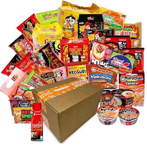 FOODIE BOXX Asian Instant Variety Ramen Noodles with Samyang Hot Sauce (Spicy, 15 Pack) - Spicy - 15 Pack