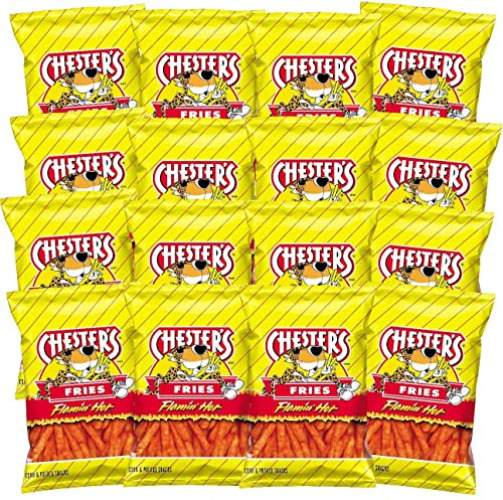 Chester's Flamin' Hot Fries - Snack Pack of 16 Gluten Free Healthy Chips & Crisps- Bulk Snacks & Individual Chips - Variety Chips for All Adults, Teenagers, and Kids Snacks, 1.75 Ounce Bags