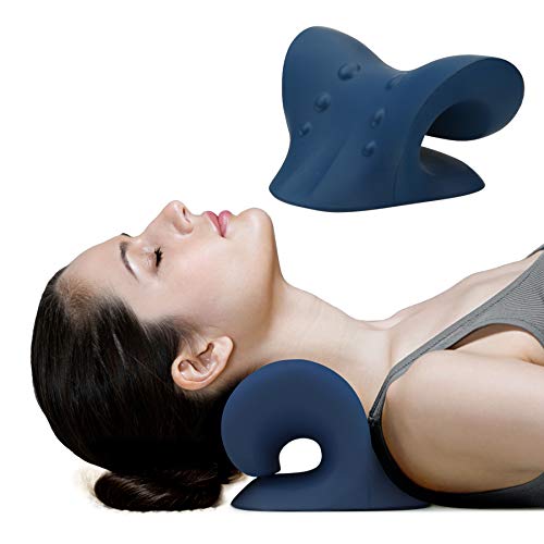 RESTCLOUD Neck and Shoulder Relaxer, Cervical Traction Device for TMJ Pain Relief and Cervical Spine Alignment, Chiropractic Pillow, Neck Stretcher (Dark Blue) - Dark Blue