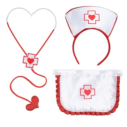 Dzrige Women's Nurse Costume,Nurse Cosplay Uniform,Nurse Hat Headband Apron and Stethoscope for Halloween Nurse Outfit Cosplay, One Size