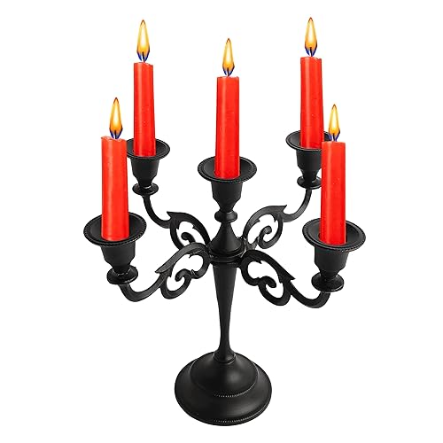 Rely+ 5 Arm Matte Black Candelabra Taper Candle Holders Christmas Decorations Indoor Kitchen Décor Table Candles Candlestick Candelabra Centerpiece Gothic Home Decor Wedding 10 Inch Tall - Black Matte - 5 Arm