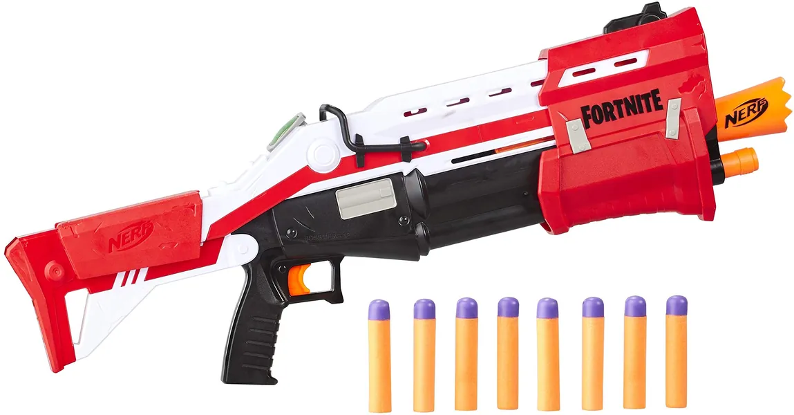 NERF Fortnite Ts Blaster -- Pump Action Dart Blaster, 8 Official Mega Fortnite Darts, Dart Storage Stock -- for Youth, Teens, Adults - -