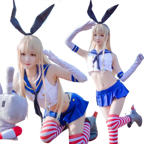 コスプレ衣装 艦隊これくしょん 島風 9点セット ウィッグ付き コスプレ衣装 アニメ - S - b