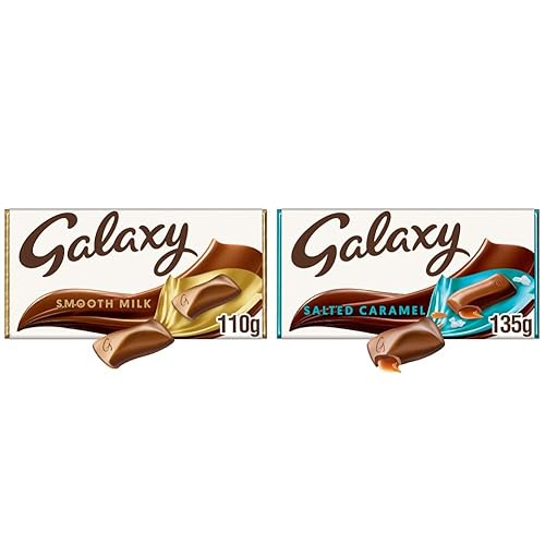 Galaxy Smooth Milk Chocolate Bar, Chocolate Gift, Movie Night Snacks, Sharing Bar 110g & Salted Caramel Chocolate Bar, Chocolate Gifts, Milk Chocolate, 135 g - + Salted Caramel Chocolate Bar, 135 g