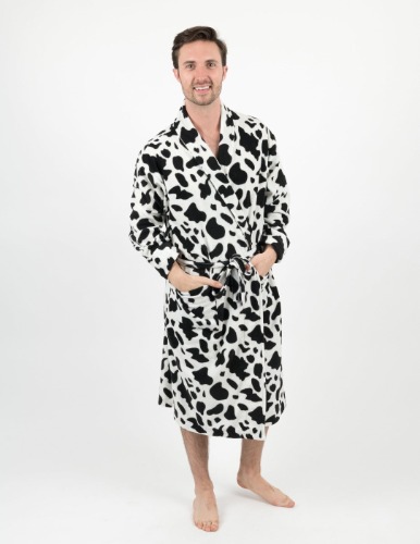 Mens Fleece Cow Robe - cow-black-white / X-Large/XX-Large
