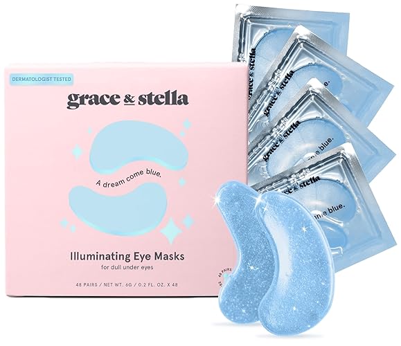 grace & stella Award Winning Under Eye Mask Reduce Dark Circles, Puffy Eyes, Undereye Bags, Wrinkles, Gel Under Eye Patches, Birthday Gifts for Women - Vegan Cruelty-Free Self Care (48 Pairs, Blue) - Blue (48 Pairs)