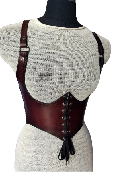 Viking Leather Corset, Medieval Leather Under-bust Corset, LARP Handmade Leather Corset, Antique Brown Handmade Armor Leather Corset