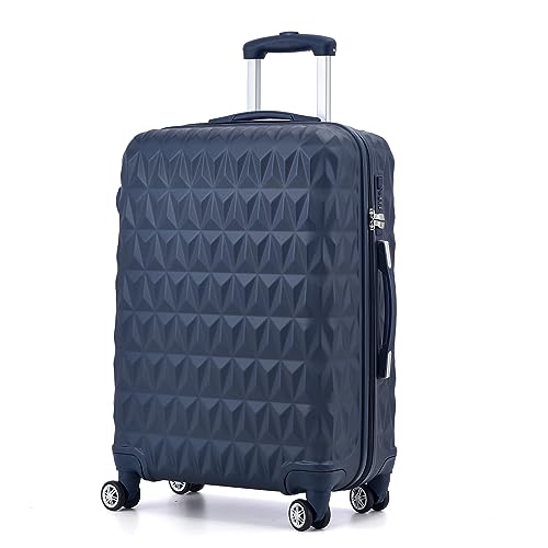 CMY Lightweight 4 Wheel ABS Hard Shell Travel Trolley Luggage Suitcase Set, Medium 24" Hold Check in Luggage (Navy) - Navy