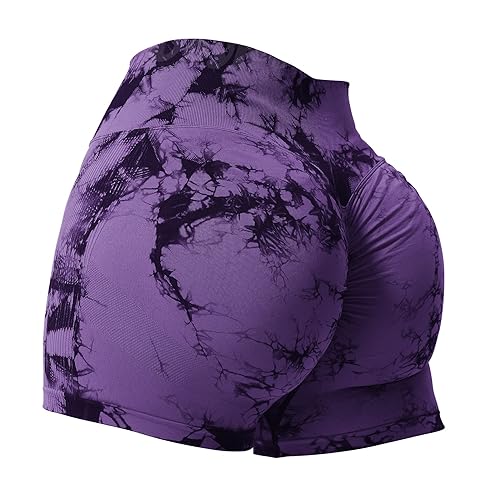 VOYJOY Women Workout Shorts 3.6" Scrunch Butt Lifting Gym Shorts Seamless Yoga Biker Shorts - X-Large - Violet