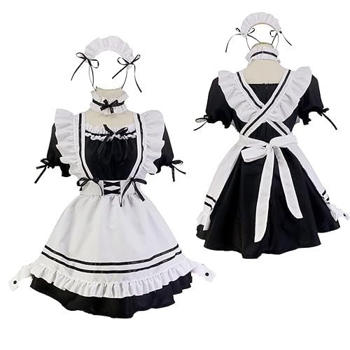 CarolynDesign Japanisches Anime Sissy Maid Dress Anime French Maid Schürze Kostümset - Schwarz - S