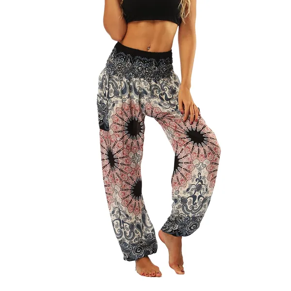 Lu's Chic Women's Boho Pants Harem Smocked Waist Yoga Hippie Palazzo Summer Beach Pants