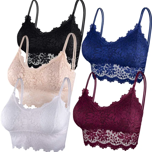 Duufin 5 Pcs Lace Bralettes for Women Bralette Padded Lace Bandeau Bra