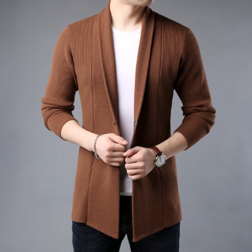 Mens Mid Length Single Button Cardigan - Brown / L