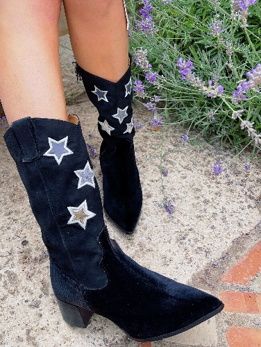 Rock Stars Vegan Suede Cowboy Boots | Black | UK5 / EU38 / US7
