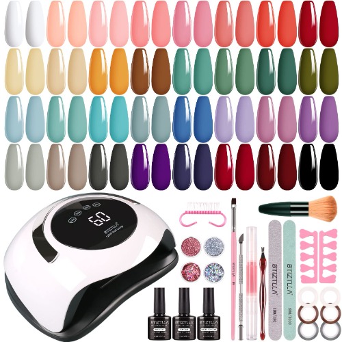 Btiztlla 32 Colors Gel Nail Polish Kit with 120W LED Light, White Nude Purple Gel Nail Polish Set, UV LED Nail Lamp, No Wipe Base Top Coat, Manicure Tools, Starter Kit for Beginner DIY at Home