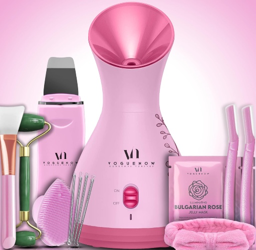 Facial Steamer Spa Kit with Complimentary 8 Skin Care Tools | Face Steamer for Facial Deep Cleaning with Towel Warmer & Humidifier Mode | Spa Self Care Gifts for Home Spa, Christmas gifts for women