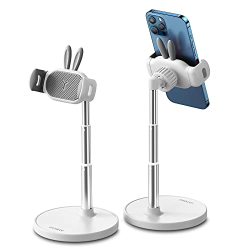 OATSBASF Cute Phone Stand, Angle Height Adjustable Cute Bunny Phone Stand for Desk, Kawaii Phone Holder Stand for Desk, Compatible with All Mobile Phones, iPhone 11 12 Pro Max (White) - JD-White