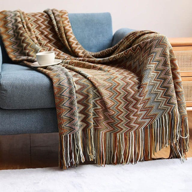 Bohemian Knitted Blanket - Orange / 50" x 86.6" (127x220cm)