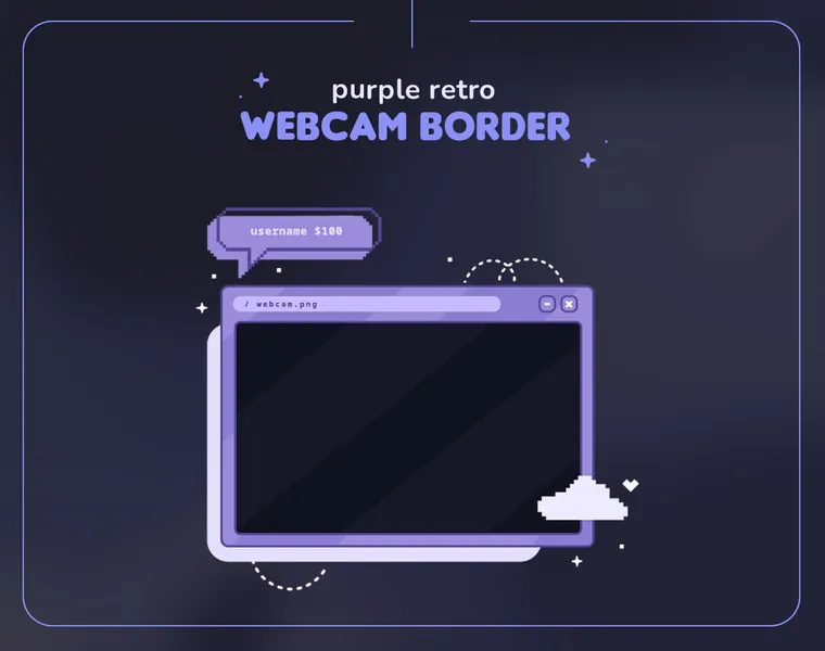 Purple Retro Twitch Webcam Border || Aesthetic Browser Window Computer Overlay