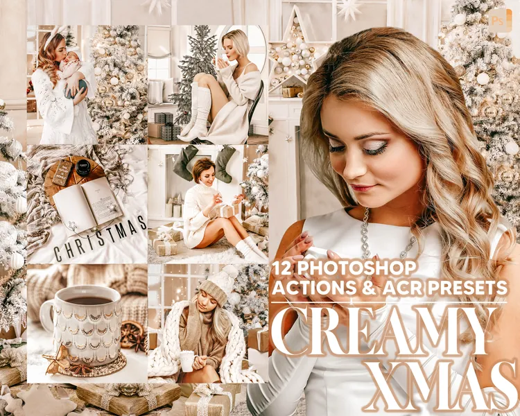 12 Photoshop Actions, Creamy Xmas Ps Action, Christmas ACR Preset, Winter Ps Filter, Atn Portrait And Lifestyle Theme Instagram, Blogger