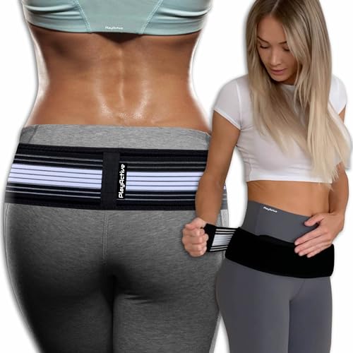 PlayActive Sacroiliac SI Joint Hip Belt - Lower Back Support Brace for Men and Women - Pelvic Support Belt - Trochanter Belt - Sciatica Pelvis Lumbar Hip Pain Relief (Regular) - REGULAR (Hip Size 32-47 inch) - Black & White