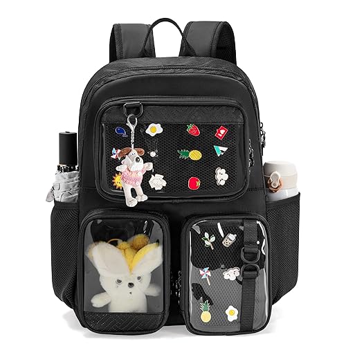 Prokva Ita Bag Pin Display Backpack with Insert, Kawaii Aesthetic Backpack with Laptop Sleeve for Cosplay and Concert, Black (Pins NOT Included, Patent Design) - Black