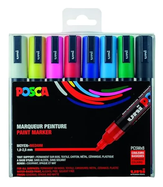 8 Posca Markers 5M, Posca Pens for Art Supplies, School Supplies, Rock Art, Fabric Paint, Fabric Markers, Paint Pen, Art Markers, Posca Paint Markers