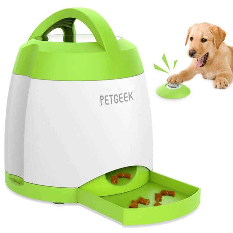 PETGEEK Dog Treat Dispenser Button, Automatic Dog Puzzle Toy- Electronic IQ Memory Training Dog Toys for Medium Large Dogs, Remote Dog Feeder Button Treat Dispenser for Dogs