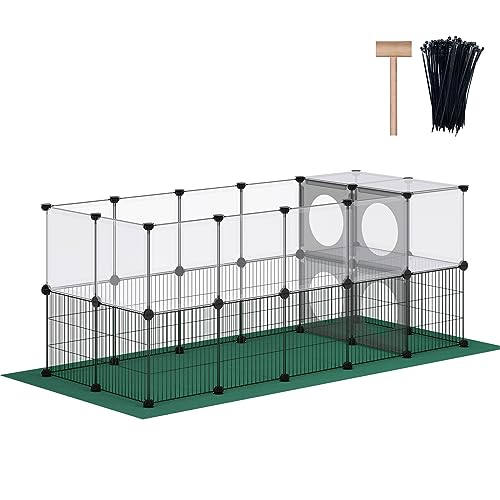 DINMO Small Animal Playpen with Oxford Mat, 24 inches Height, Pet Exercise Fence, Home Protector, Iron Mesh and Plastic Combination, Visualization, DIY, Games Hole Series, 60.2 x 24.8 x 24.8inch - 60.2"L x 24.8"W x 24"H
