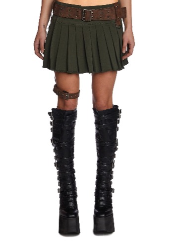 Echo Pleated Skirt With Leg Harness - Forest