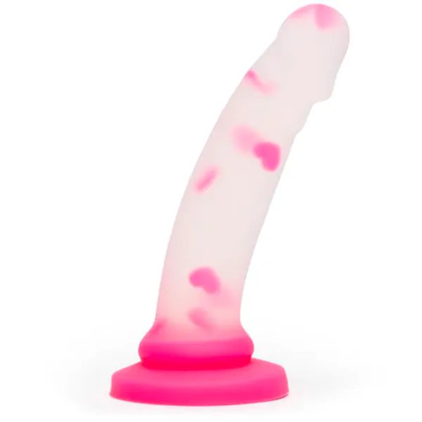 Lovehoney Heart Realistic Dildo - 8 Inch Suction Cup Dildo for Women - Liquid Silicone Curved Harness Compatible Dildo - Curved G Spot Stimulator - Adult Sex Toys for Couples - Clear & Pink